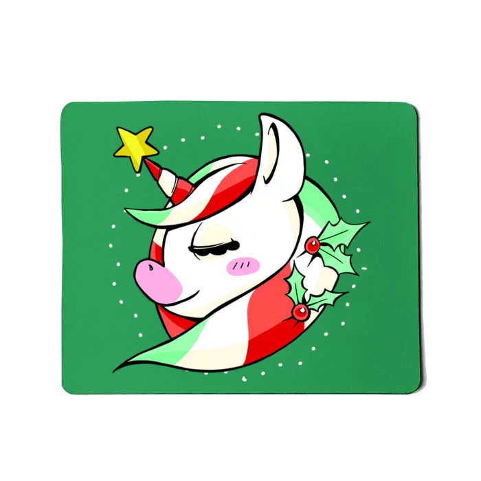 Cute Christmas Unicorn Star Mistletoe Mousepad