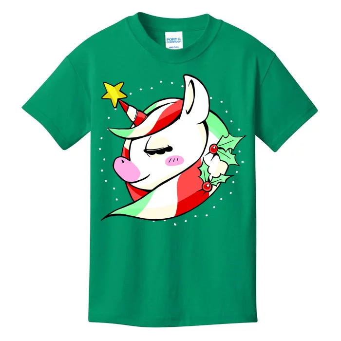 Cute Christmas Unicorn Star Mistletoe Kids T-Shirt