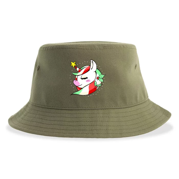 Cute Christmas Unicorn Star Mistletoe Sustainable Bucket Hat