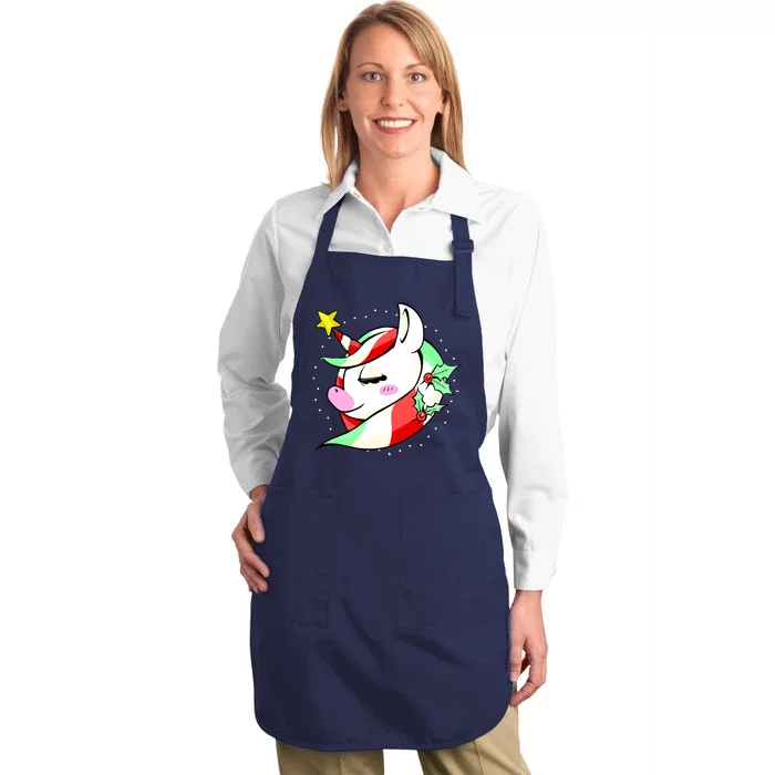 Cute Christmas Unicorn Star Mistletoe Full-Length Apron With Pocket