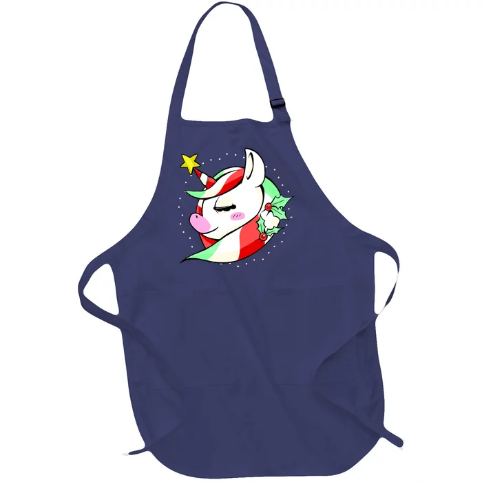 Cute Christmas Unicorn Star Mistletoe Full-Length Apron With Pocket