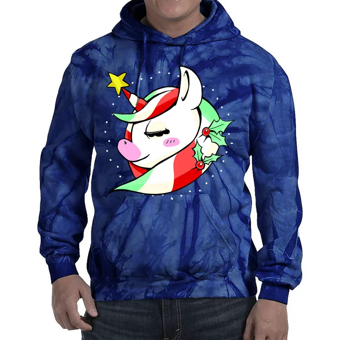 Cute Christmas Unicorn Star Mistletoe Tie Dye Hoodie