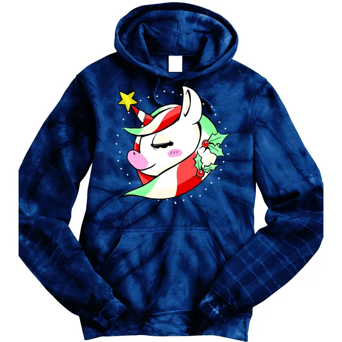 Cute Christmas Unicorn Star Mistletoe Tie Dye Hoodie