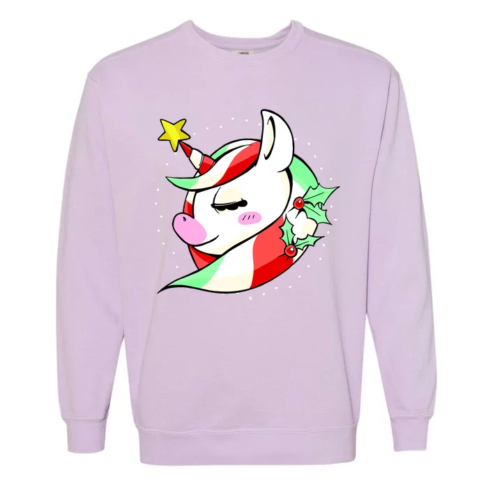 Cute Christmas Unicorn Star Mistletoe Garment-Dyed Sweatshirt