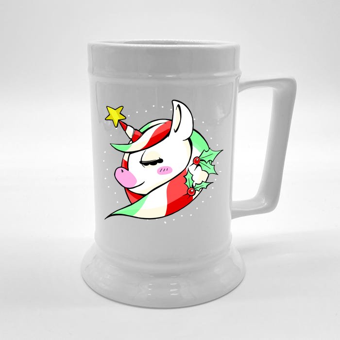 Cute Christmas Unicorn Star Mistletoe Front & Back Beer Stein