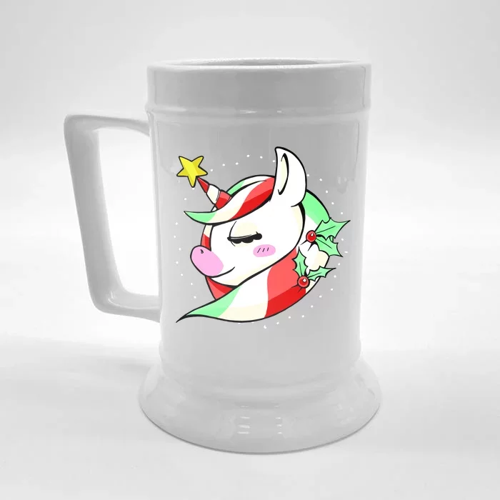 Cute Christmas Unicorn Star Mistletoe Front & Back Beer Stein