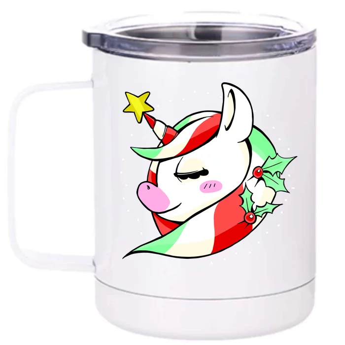 Cute Christmas Unicorn Star Mistletoe Front & Back 12oz Stainless Steel Tumbler Cup