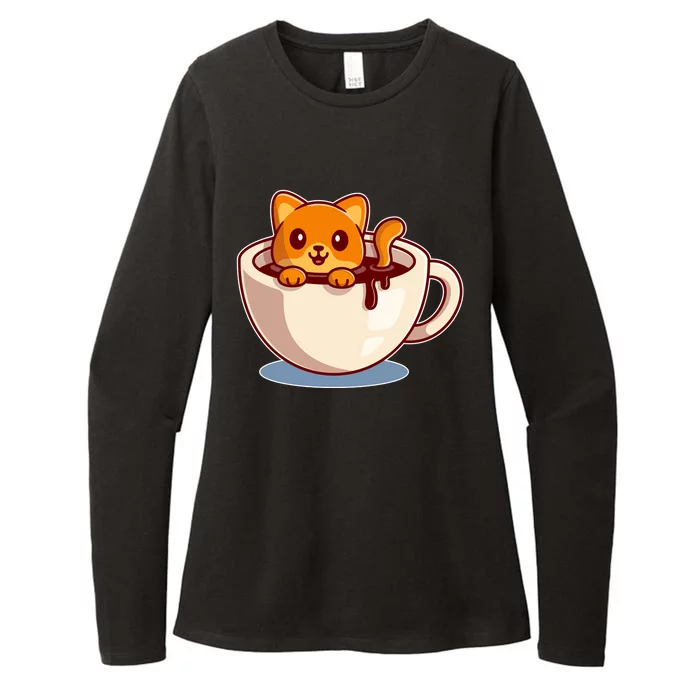 Cute Coffee Kitty Womens CVC Long Sleeve Shirt