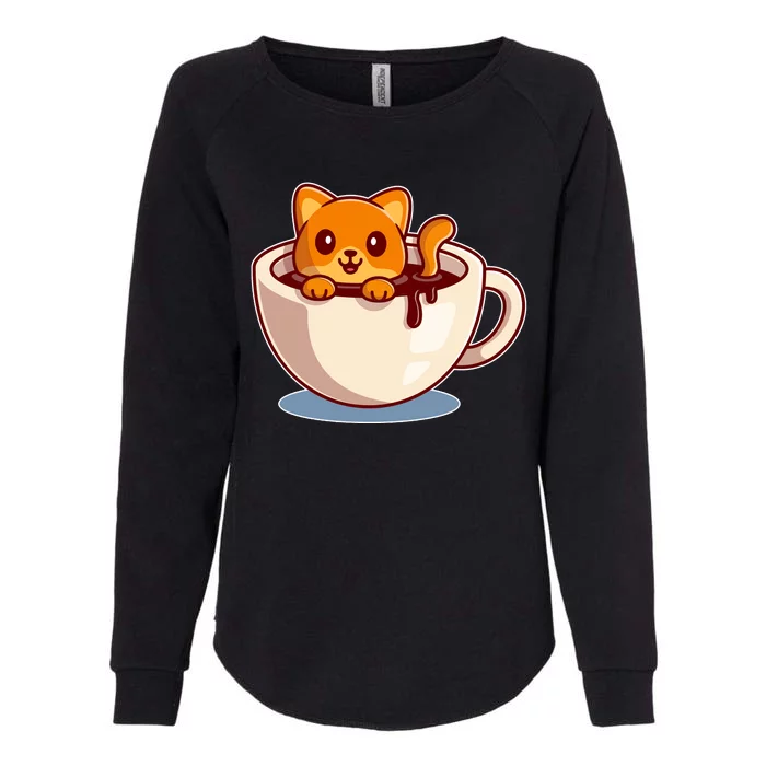 Cute Coffee Kitty Womens California Wash Sweatshirt