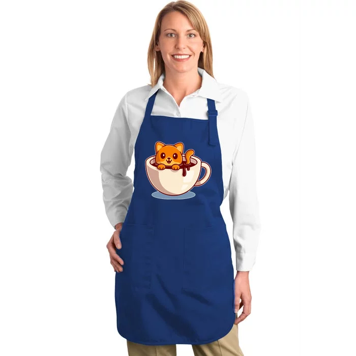 Cute Coffee Kitty Full-Length Apron With Pocket