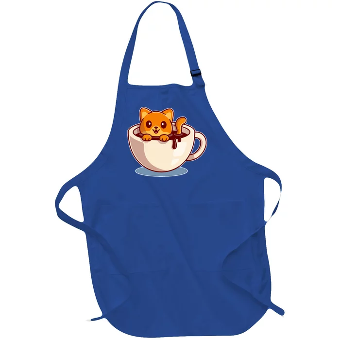 Cute Coffee Kitty Full-Length Apron With Pocket