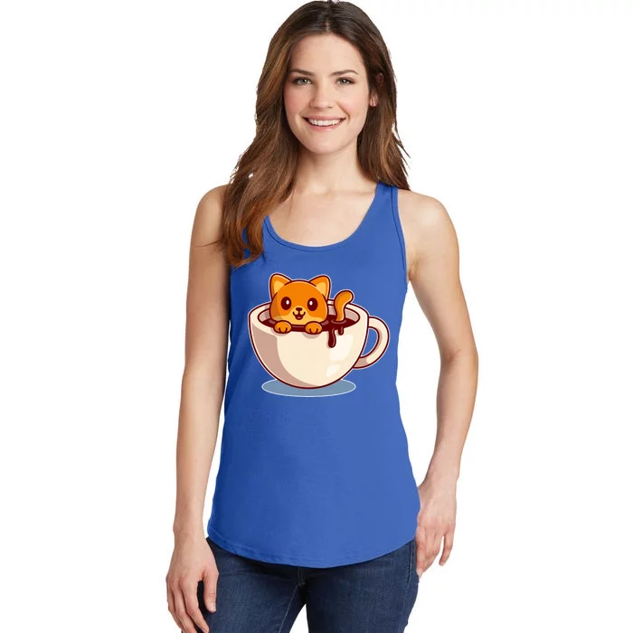 Cute Coffee Kitty Ladies Essential Tank