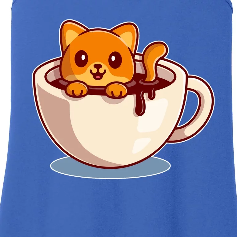 Cute Coffee Kitty Ladies Essential Tank