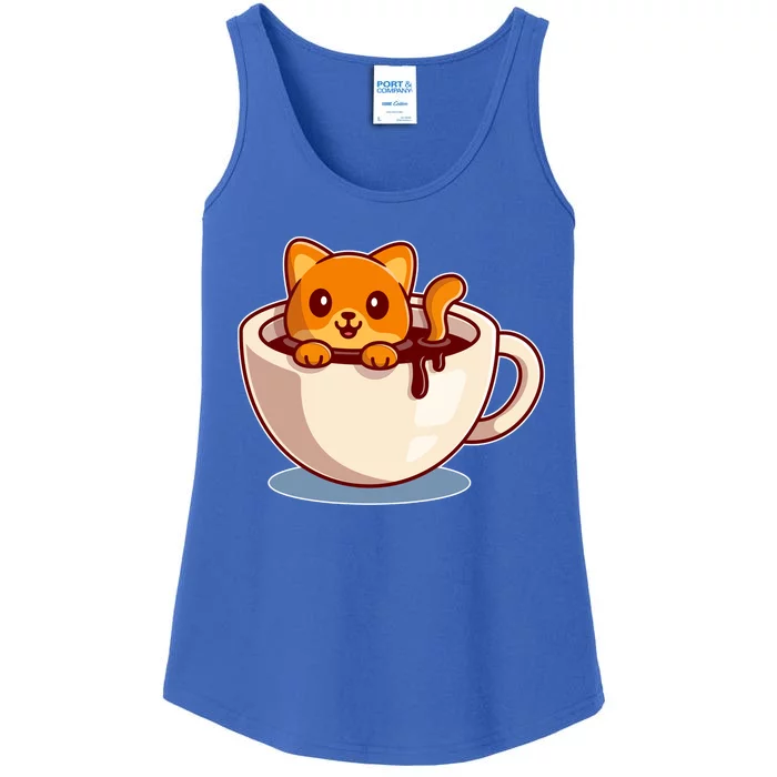 Cute Coffee Kitty Ladies Essential Tank