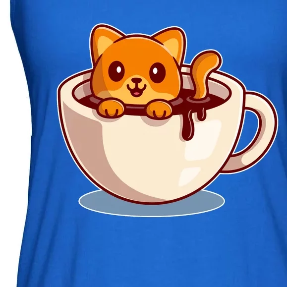 Cute Coffee Kitty Ladies Essential Flowy Tank