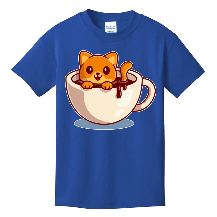 Cute Coffee Kitty Kids T-Shirt