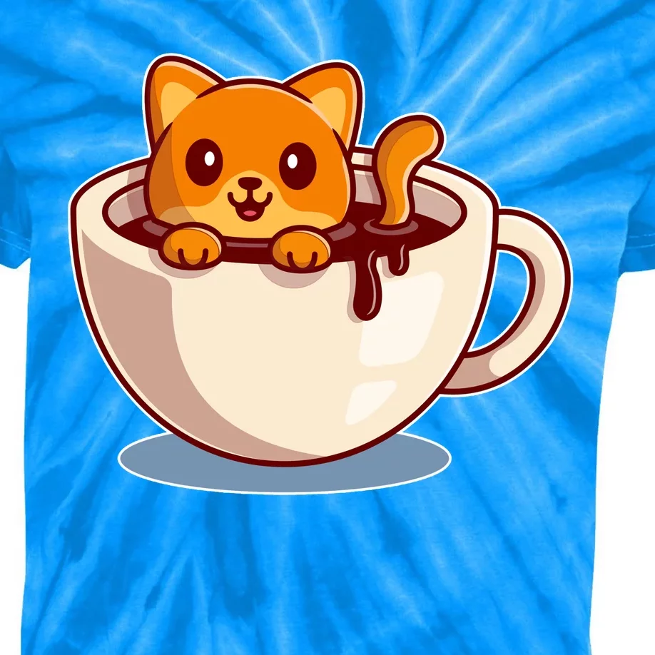 Cute Coffee Kitty Kids Tie-Dye T-Shirt