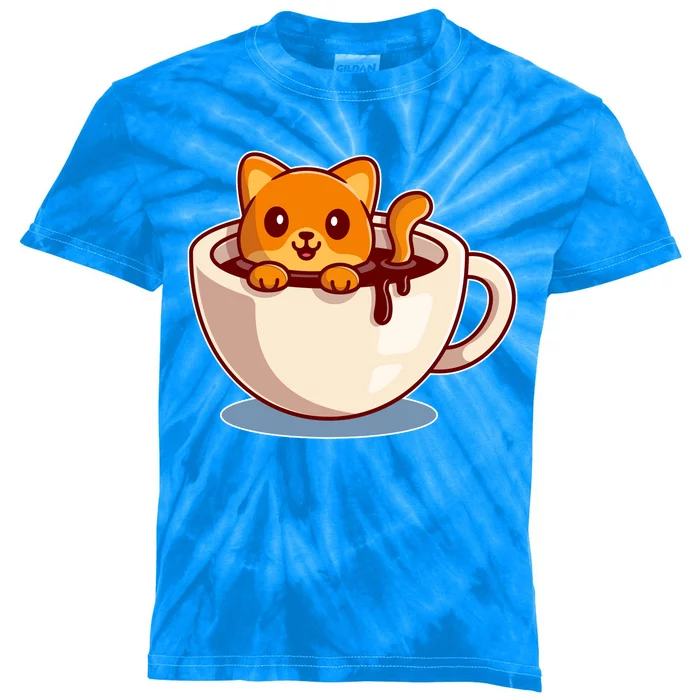 Cute Coffee Kitty Kids Tie-Dye T-Shirt