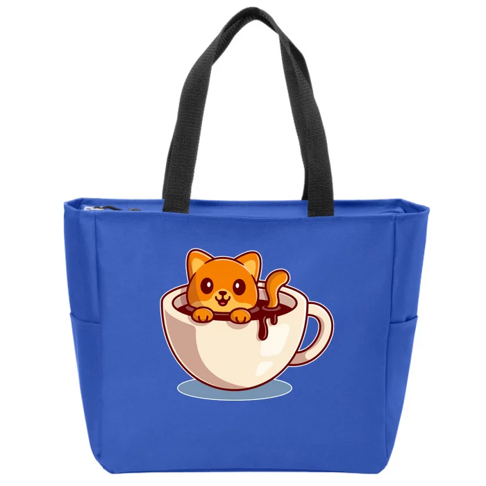 Cute Coffee Kitty Zip Tote Bag