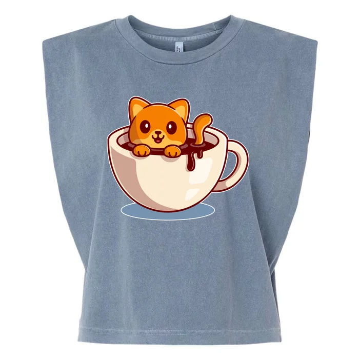 Cute Coffee Kitty Garment-Dyed Women's Muscle Tee