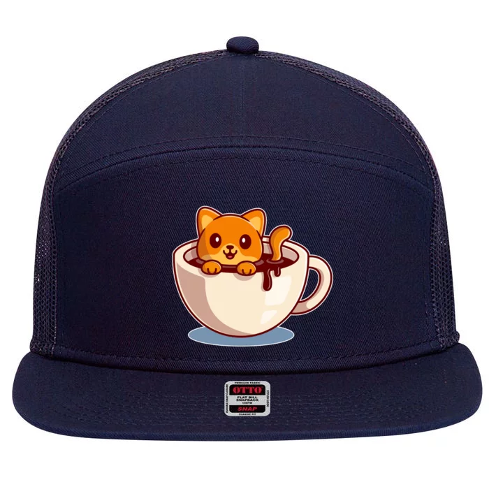 Cute Coffee Kitty 7 Panel Mesh Trucker Snapback Hat