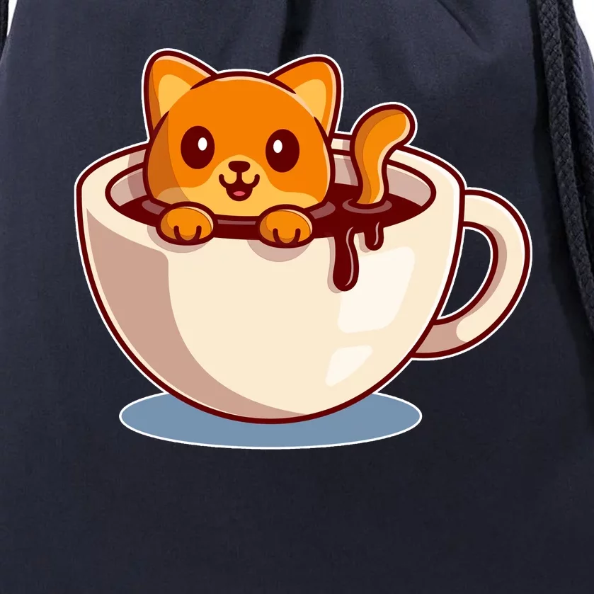 Cute Coffee Kitty Drawstring Bag