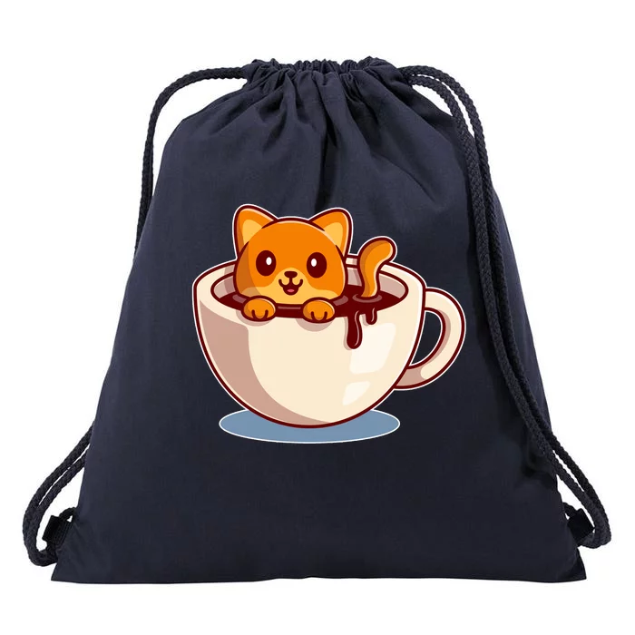 Cute Coffee Kitty Drawstring Bag