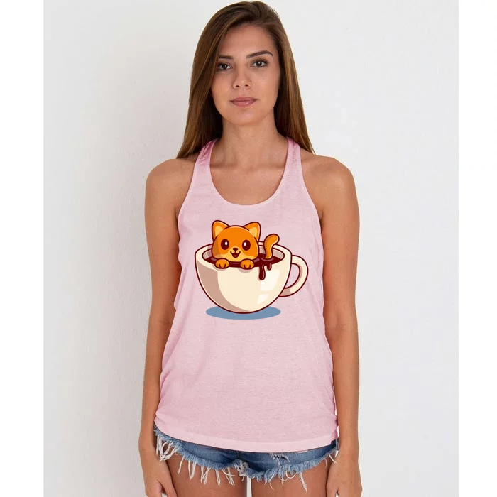 Cute Coffee Kitty Women's Knotted Racerback Tank