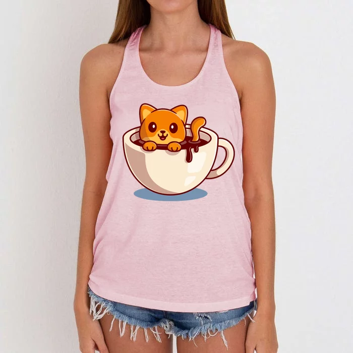 Cute Coffee Kitty Women's Knotted Racerback Tank