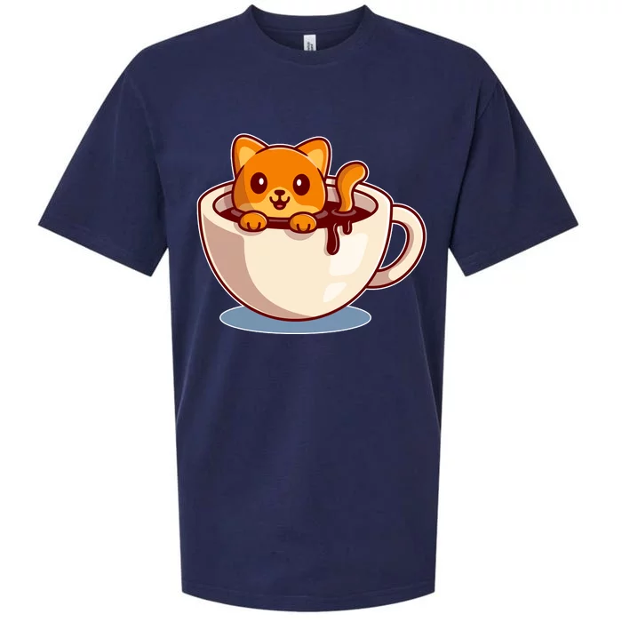 Cute Coffee Kitty Sueded Cloud Jersey T-Shirt