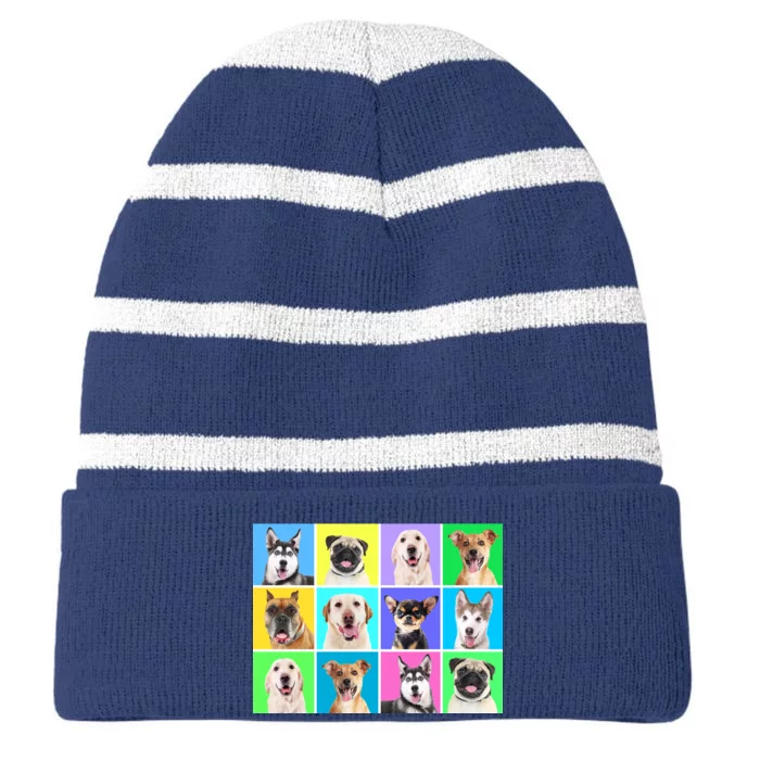 Cute Dogs Portrait Striped Beanie with Solid Band