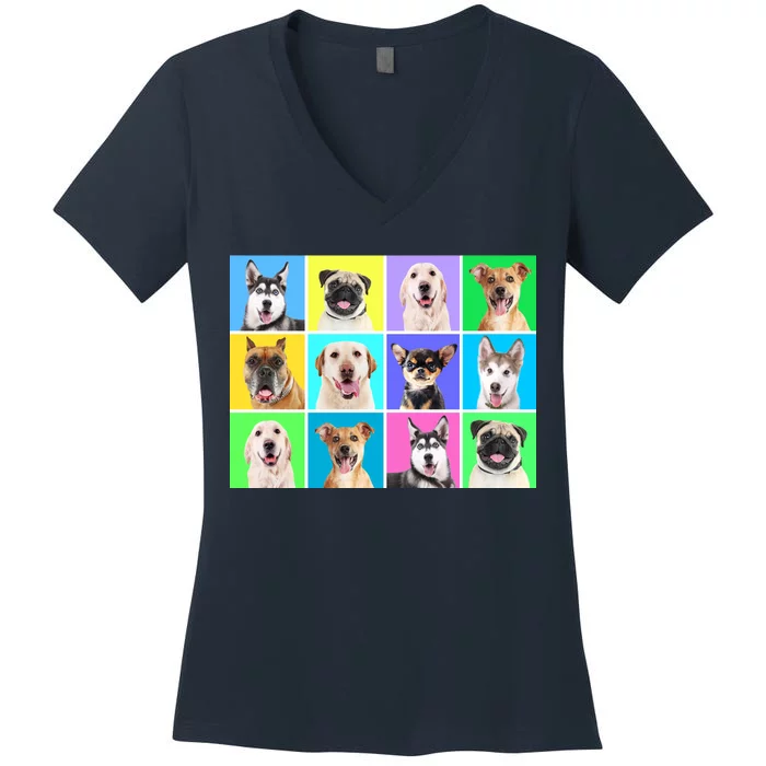 Cute Dogs Portrait Women's V-Neck T-Shirt