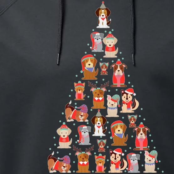 Cute Dogs Puppies Christmas Tree Performance Fleece Hoodie