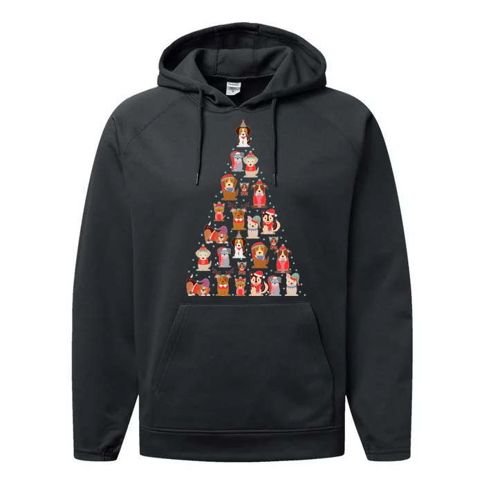 Cute Dogs Puppies Christmas Tree Performance Fleece Hoodie