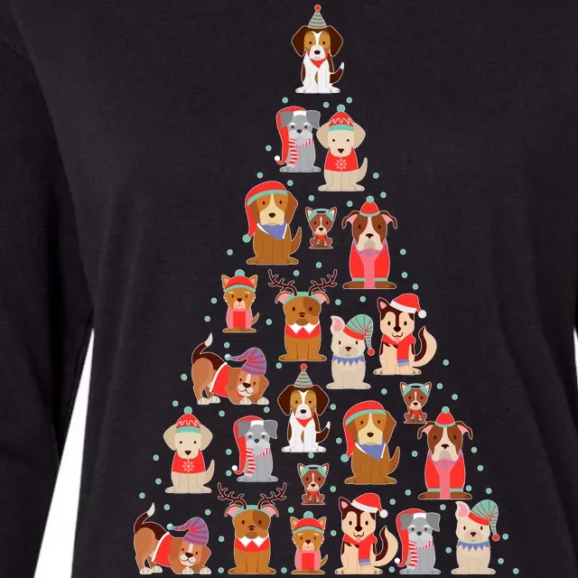 Cute Dogs Puppies Christmas Tree Womens Cotton Relaxed Long Sleeve T-Shirt