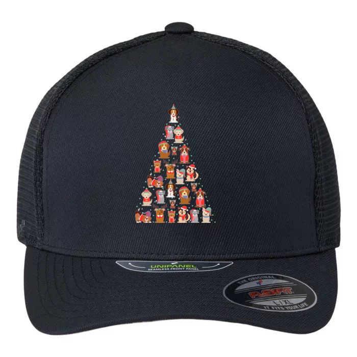 Cute Dogs Puppies Christmas Tree Flexfit Unipanel Trucker Cap