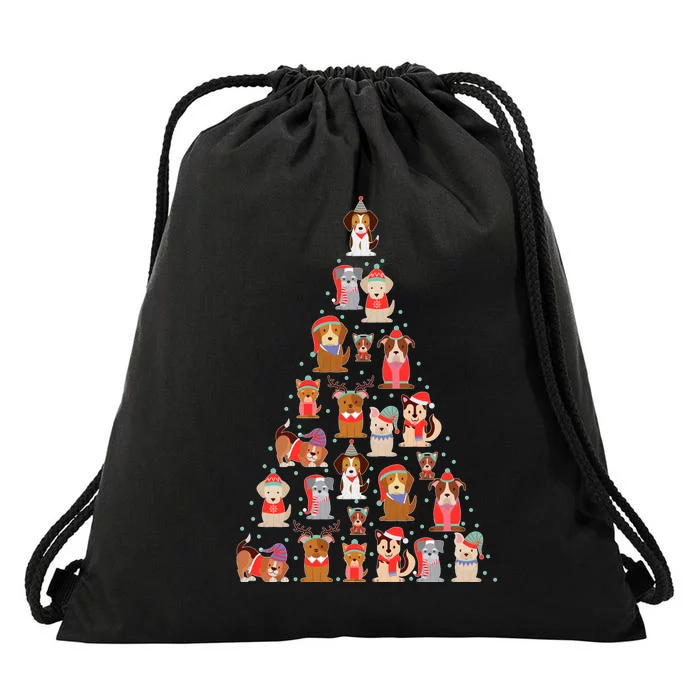 Cute Dogs Puppies Christmas Tree Drawstring Bag