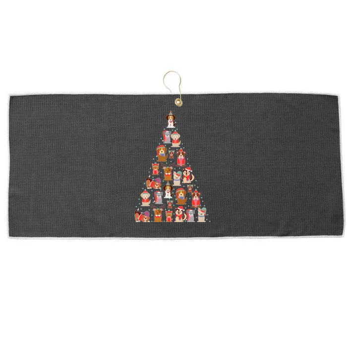 Cute Dogs Puppies Christmas Tree Large Microfiber Waffle Golf Towel