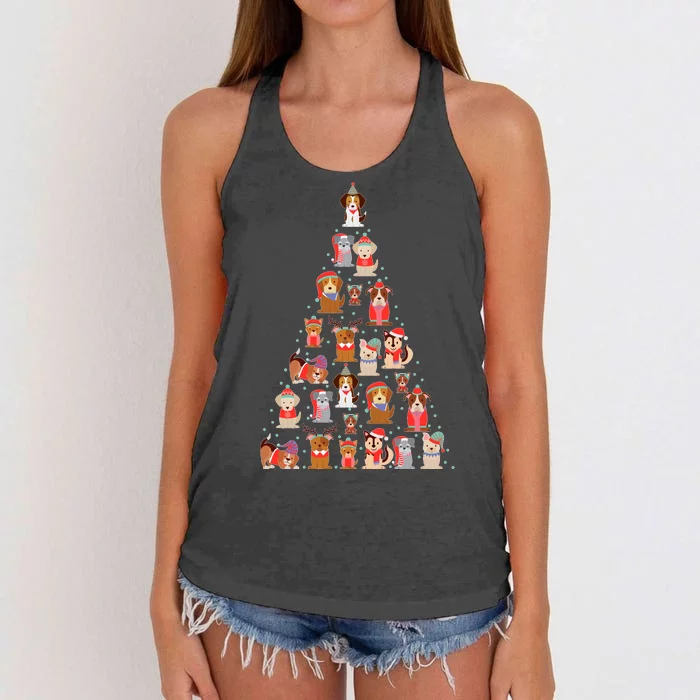 Cute Dogs Puppies Christmas Tree Women's Knotted Racerback Tank