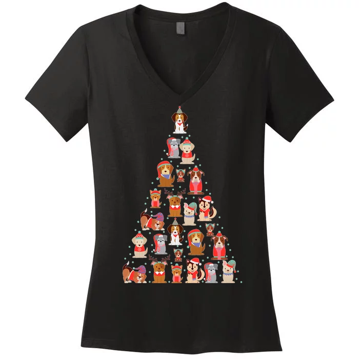 Cute Dogs Puppies Christmas Tree Women's V-Neck T-Shirt