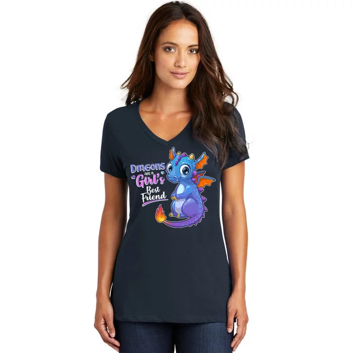 Cute Dragons Are A Girl's Best Friend Women's V-Neck T-Shirt