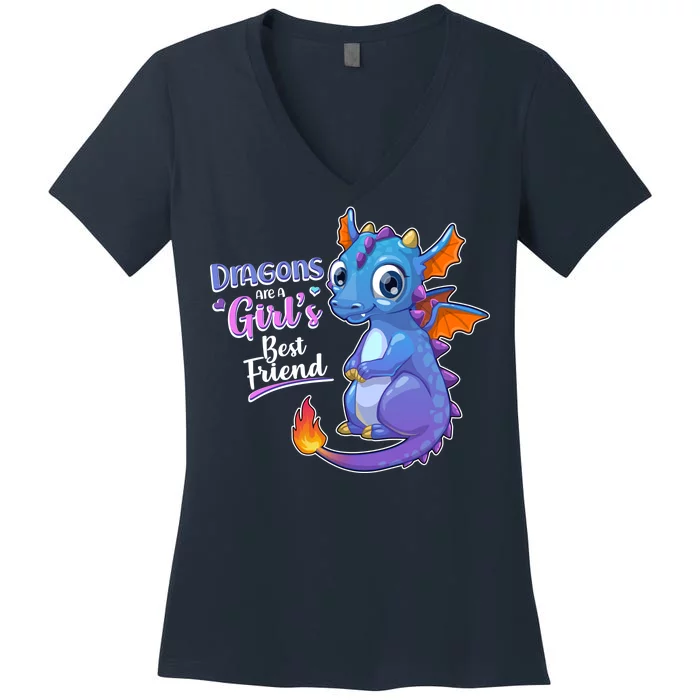 Cute Dragons Are A Girl's Best Friend Women's V-Neck T-Shirt