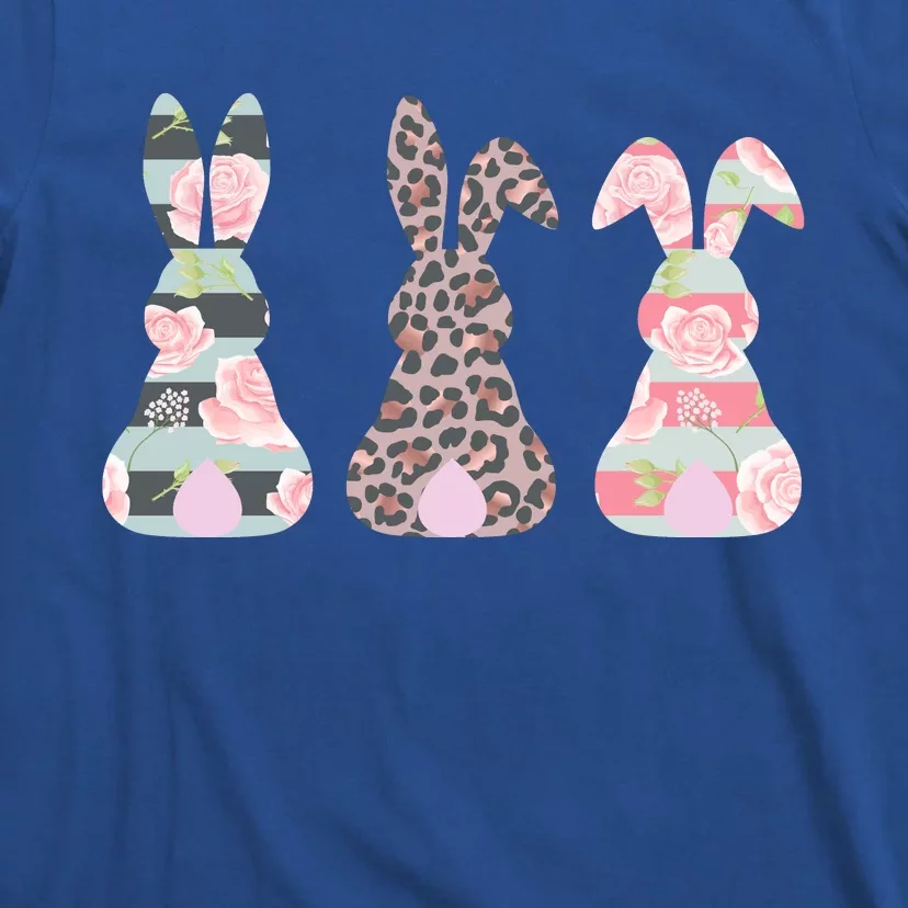 Cute Easter Bunnies Rose Stripe Leopard Patterns T-Shirt