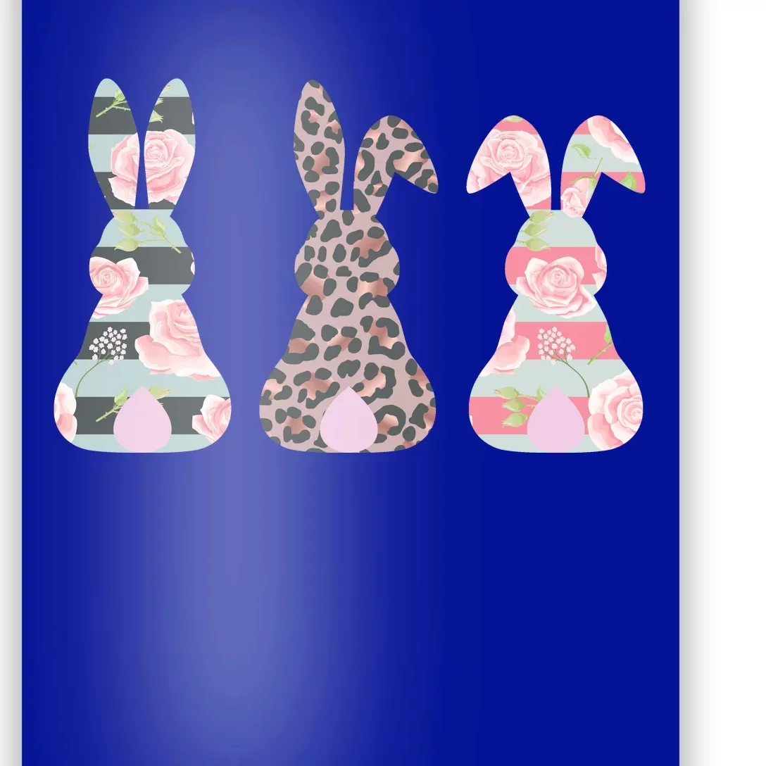 Cute Easter Bunnies Rose Stripe Leopard Patterns Poster