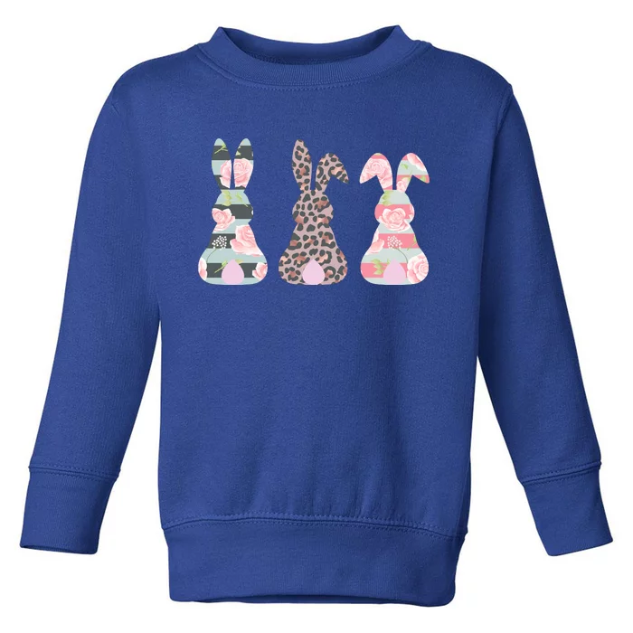 Cute Easter Bunnies Rose Stripe Leopard Patterns Toddler Sweatshirt