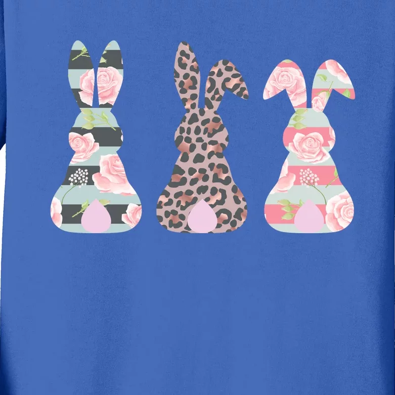 Cute Easter Bunnies Rose Stripe Leopard Patterns Kids Long Sleeve Shirt