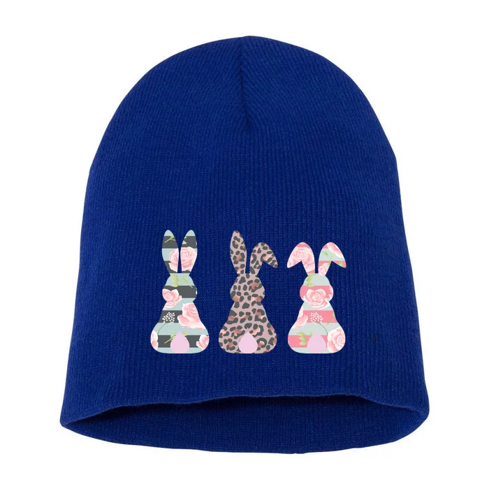 Cute Easter Bunnies Rose Stripe Leopard Patterns Short Acrylic Beanie