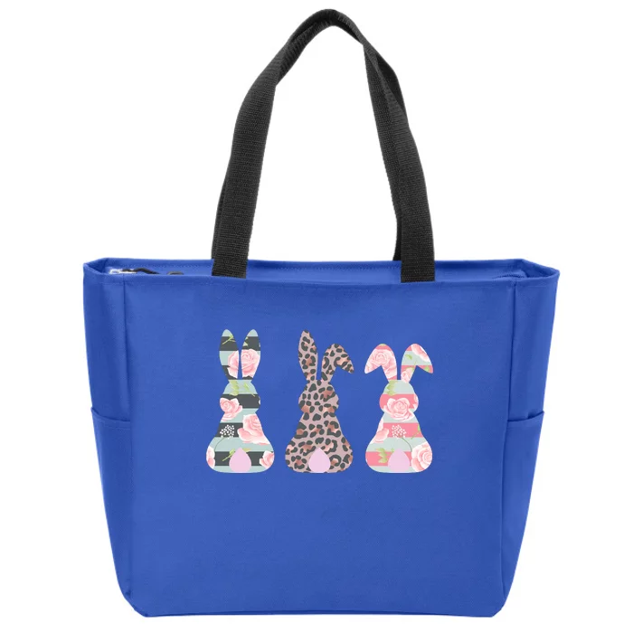 Cute Easter Bunnies Rose Stripe Leopard Patterns Zip Tote Bag