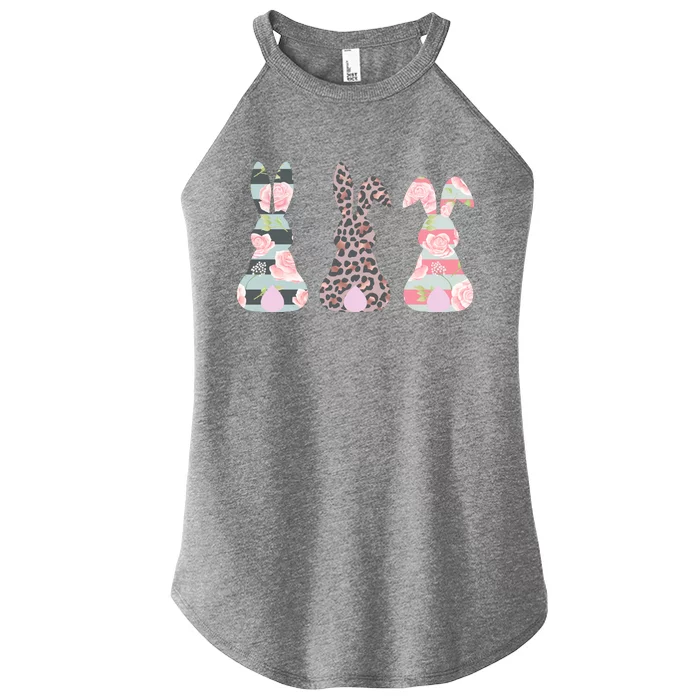 Cute Easter Bunnies Rose Stripe Leopard Patterns Women’s Perfect Tri Rocker Tank