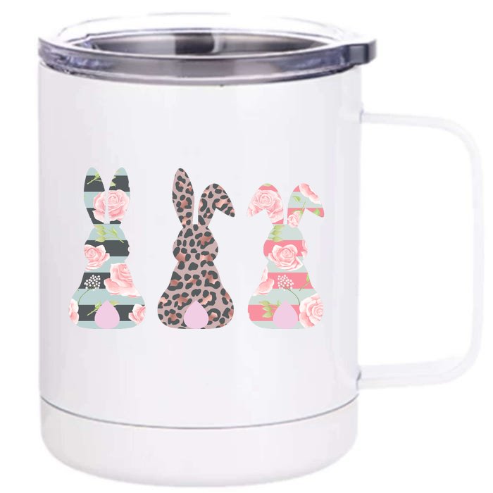 Cute Easter Bunnies Rose Stripe Leopard Patterns Front & Back 12oz Stainless Steel Tumbler Cup